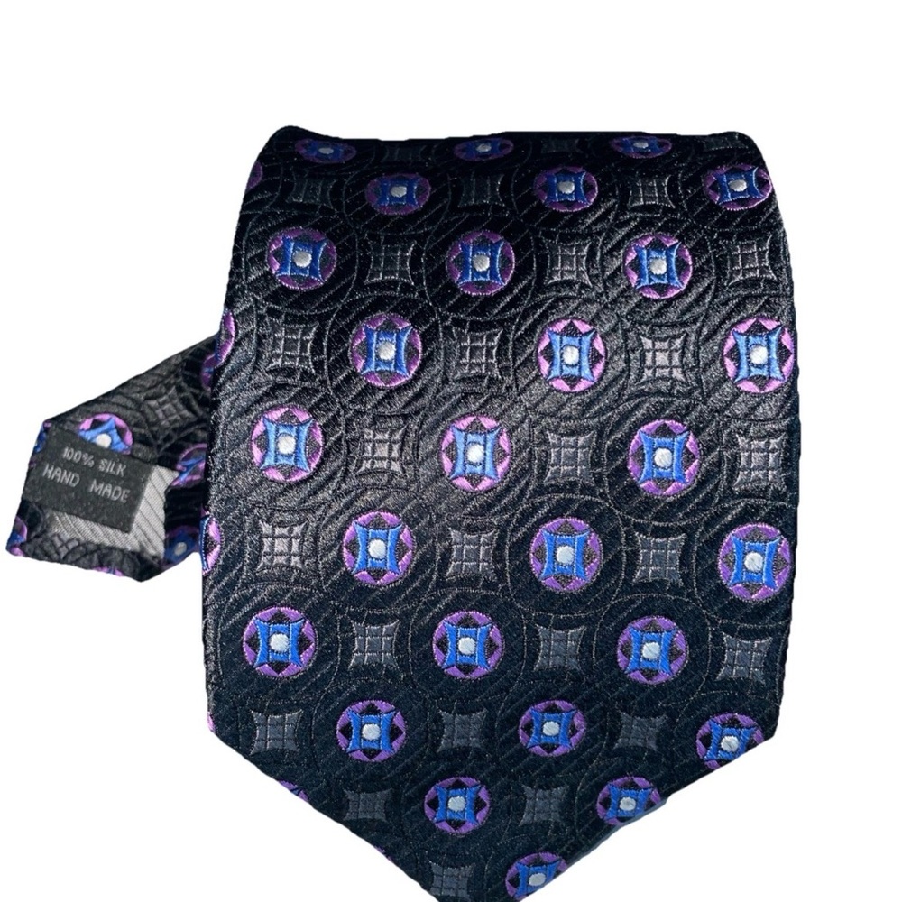 Beau Brummel Soho Dot Necktie Made In Italy 100% Silk Tie Elegant Lavender Black